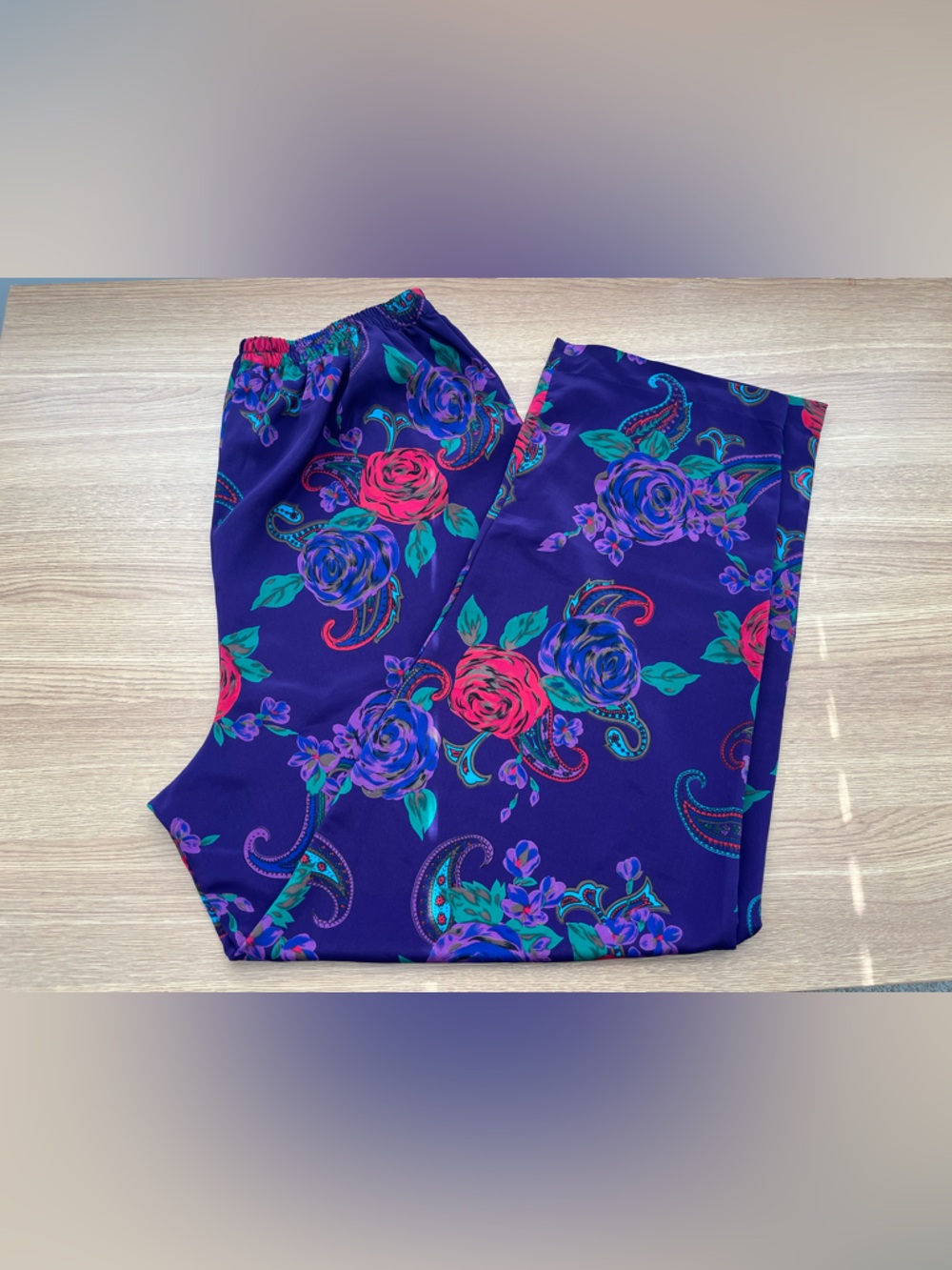 Vintage Victoria's Secret Satin Pajama Pants M Floral Paisley Lounge Gold Label